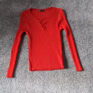 Red ribbed sweater